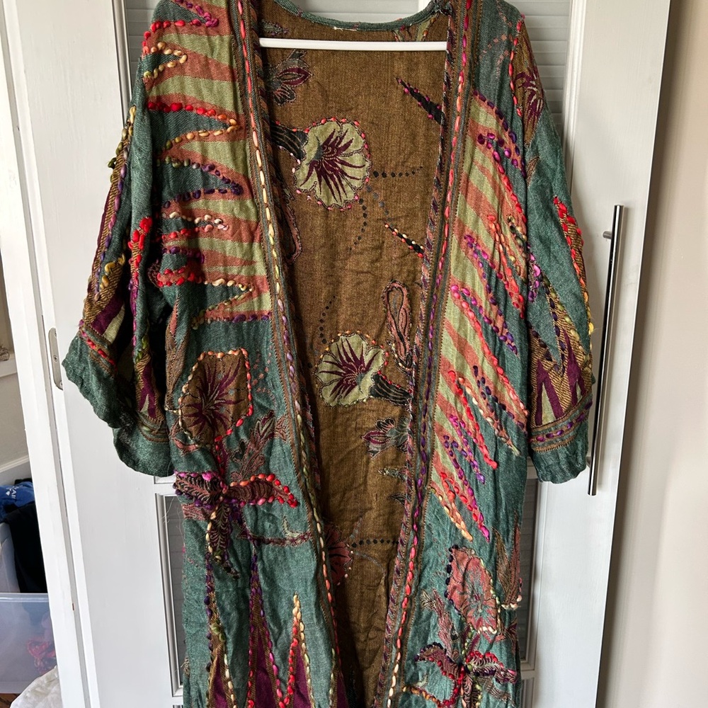 Elegant Green and Brown with hand embroidery light wrap